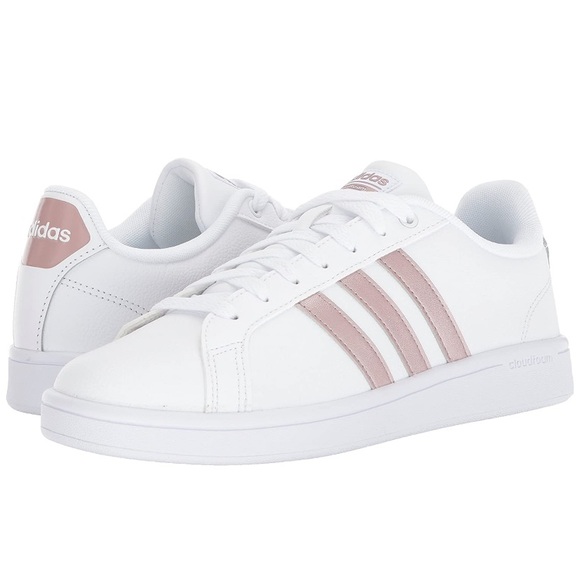 adidas Shoes - Adidas White and Metallic Pink Cloudfoam Sneakers